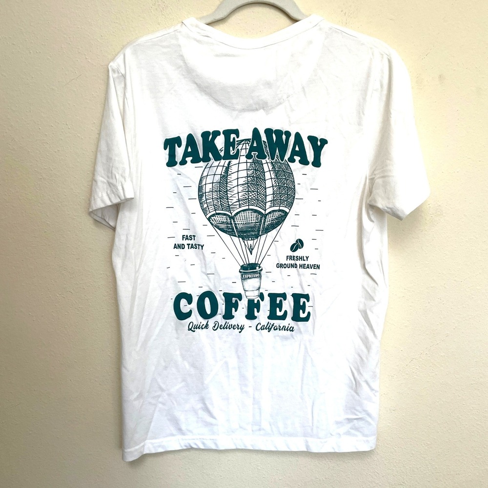 Cactus Man Ricky Singh Take Away Coffee Graphic T-Shirt White Mens Size Medium
